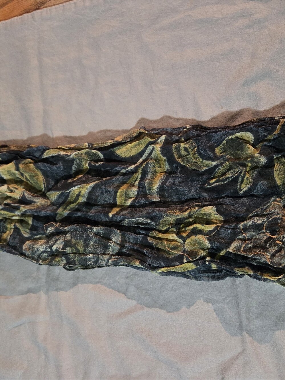 Green and Black Floral Crinkle Scarf